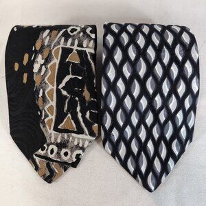 Michael Cross 2 Set 100% Silk Men's Neck Tie Geometric Pattern Black White Gold